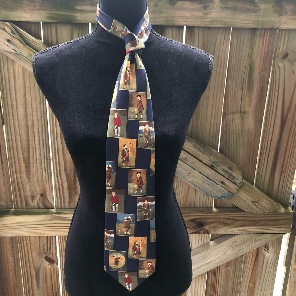 Guy Buffet Collection Handmade Italian Silk Necktie The Swing Golfer Motif